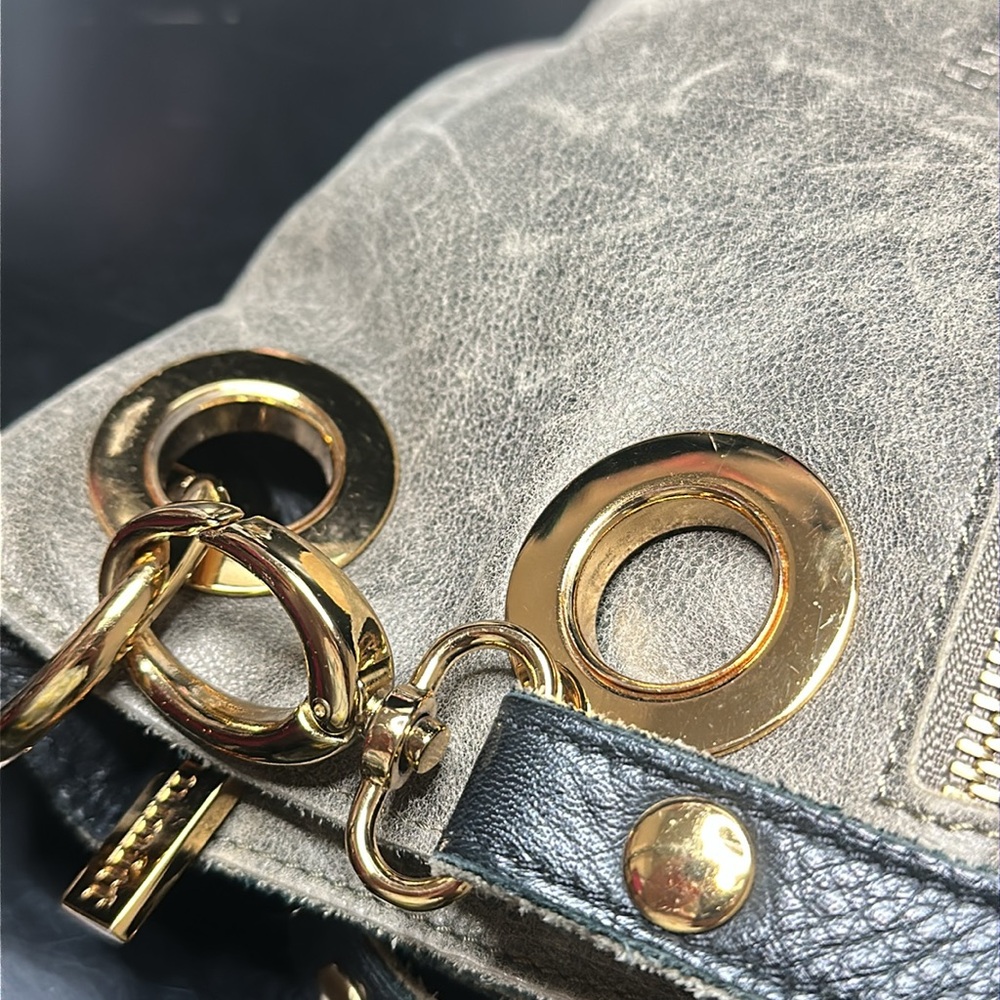 Hammitt Montana Gold Shoulder Bag Crossbody Purse Foldover Two Toned Leather - Picture 3 of 16